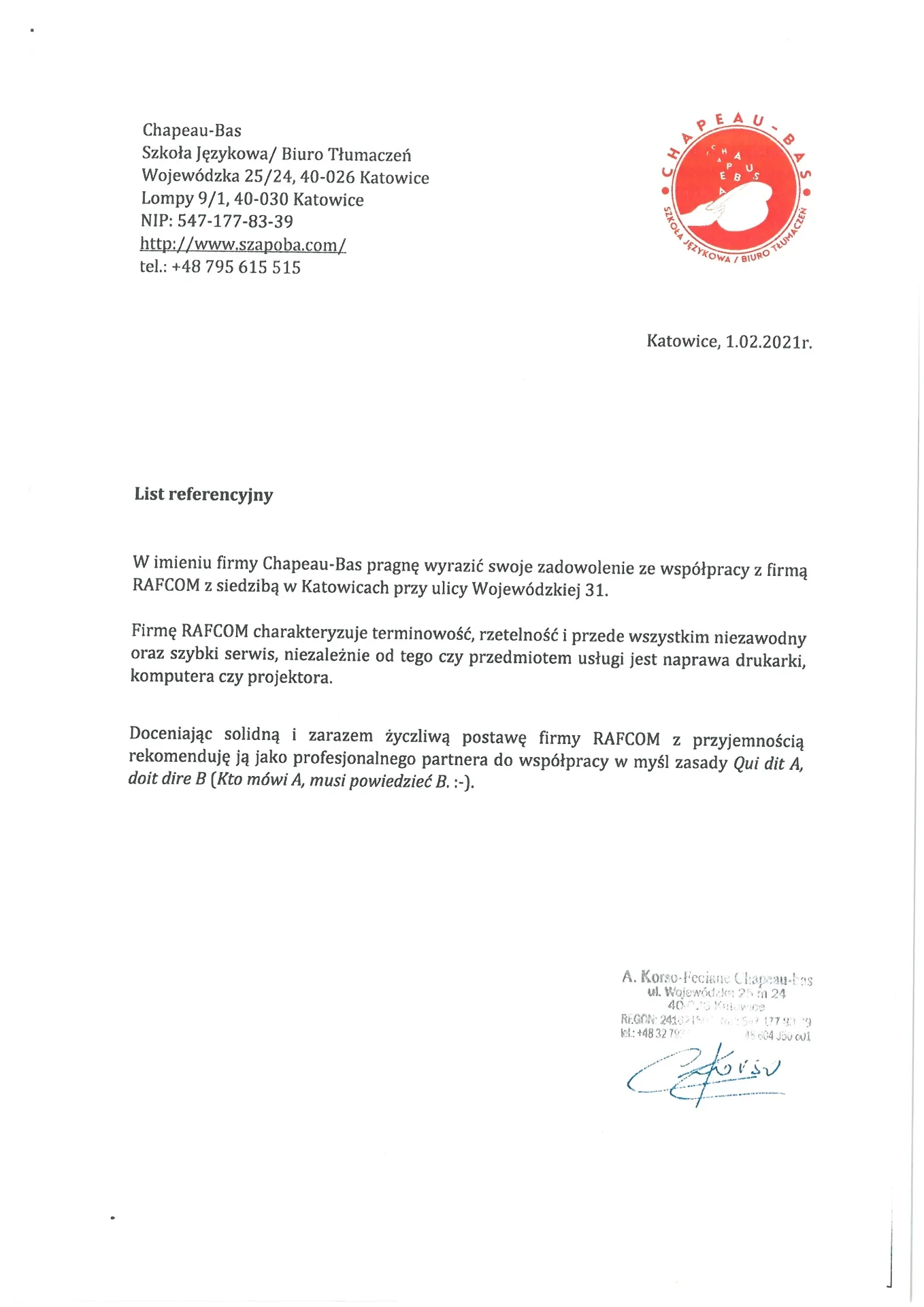 5-Referencje_Szkola Jezykow_Szapeau_Bas__dla_Rafcom